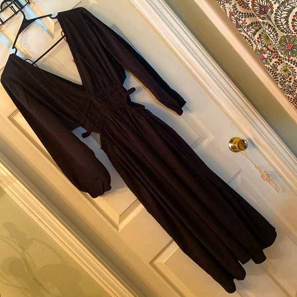Indulge Black Bishop Sleeve Wrap Dress V-Neck - Picture 9 of 13